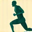 Abstract icon representing fitness: a stylized, dynamic human figure in motion, surrounded by energetic lines
