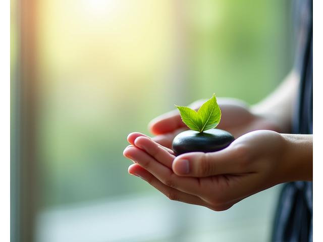 A serene, balanced image representing mindfulness and stress reduction, perhaps hands gently resting or a calming nature scene, to symbolize the gut-brain connection and its impact on digestion.