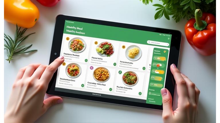 Interactive digital interface demonstrating AI-powered meal planning, showing diverse meal suggestions and scheduling features.