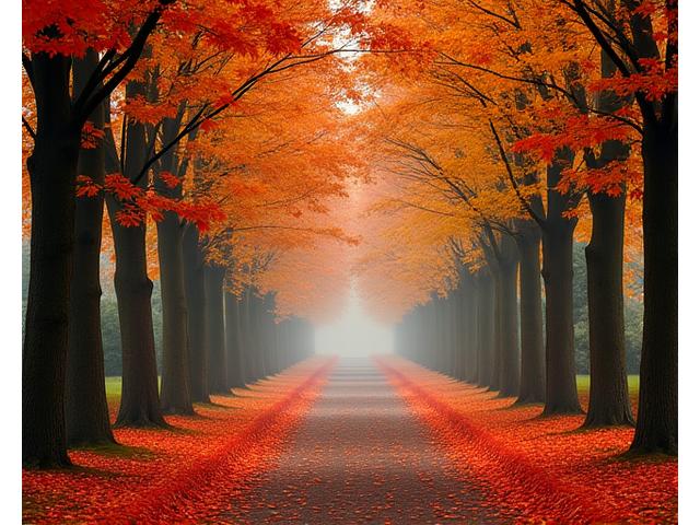 Autumn leaves on a path in a Portland park, muted sunlight