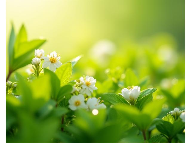 Fresh green plants and blooming flowers, symbolizing spring renewal
