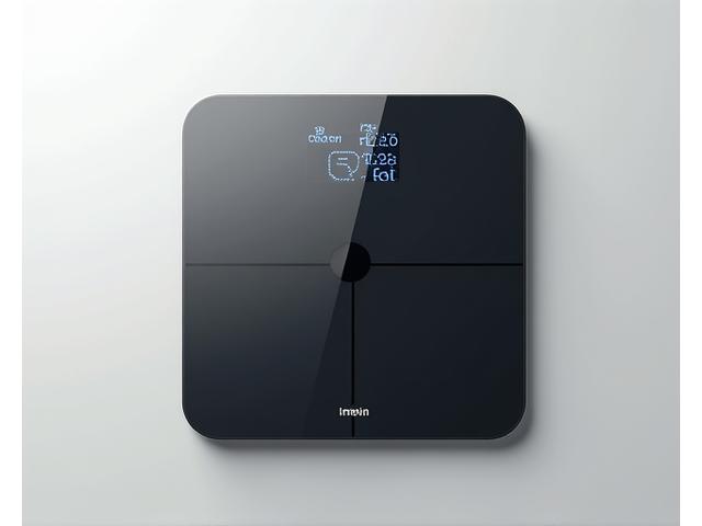 Smart scale displaying body composition metrics on a screen