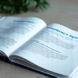 Open binder with 'Transparency Report' text on a desk