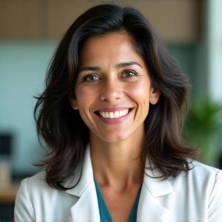 Dr. Anya Sharma, Functional Nutritionist, smiling during a webinar